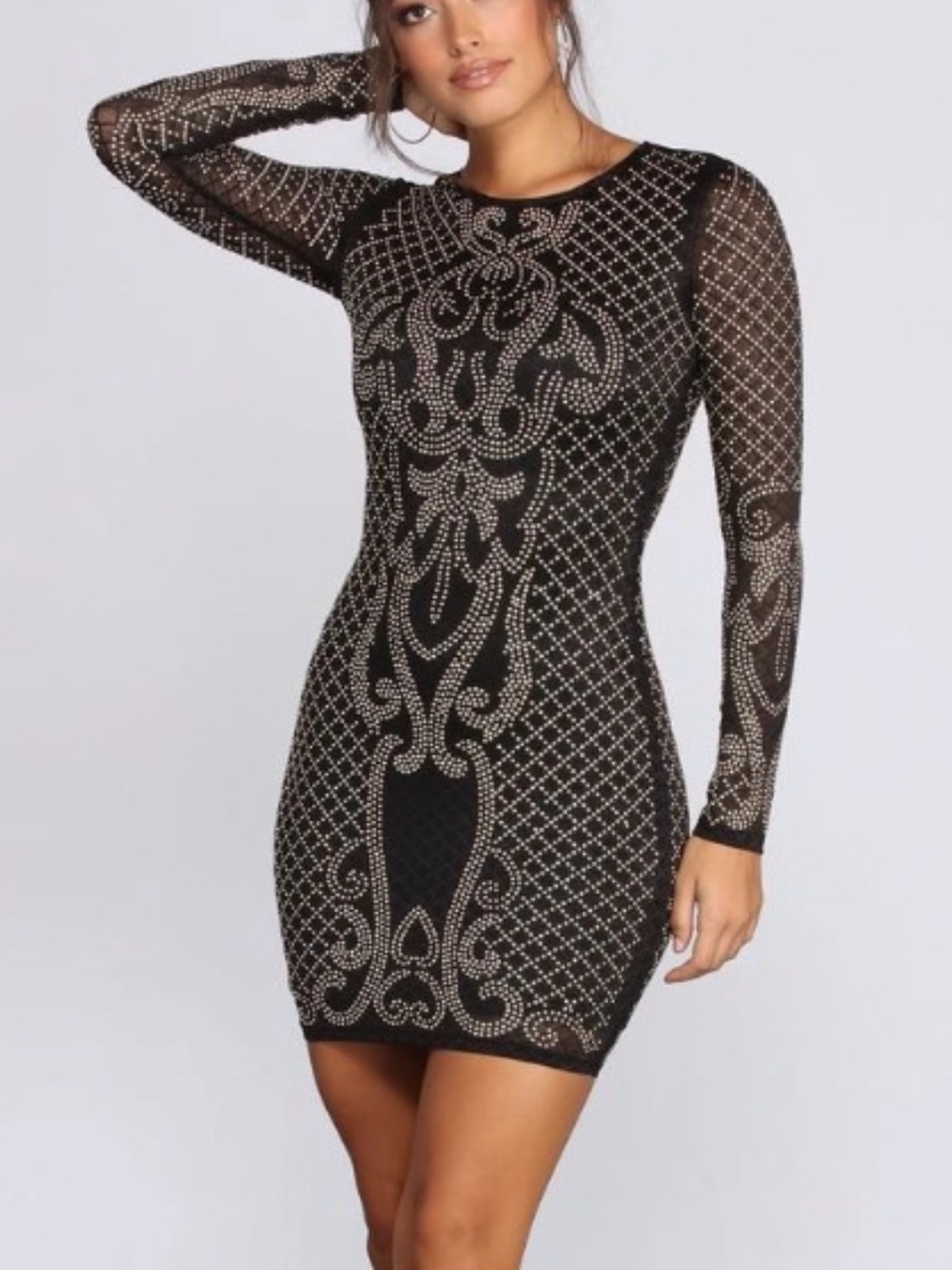 Windsor Black Mini Dress with Silver Beaded Pattern